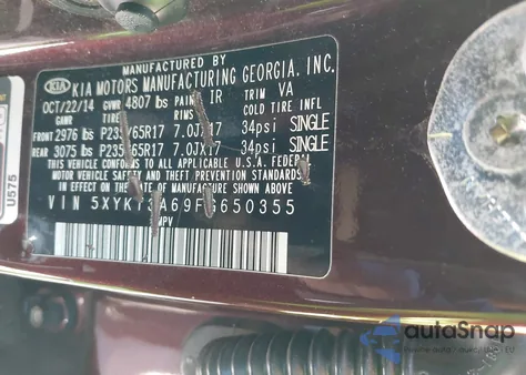 2015 Kia Sorento Lx from USA, damaged, VIN 5XYKT3A69FG650355